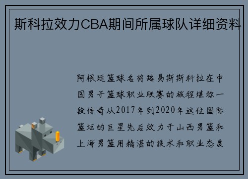 斯科拉效力CBA期间所属球队详细资料