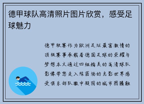 德甲球队高清照片图片欣赏，感受足球魅力